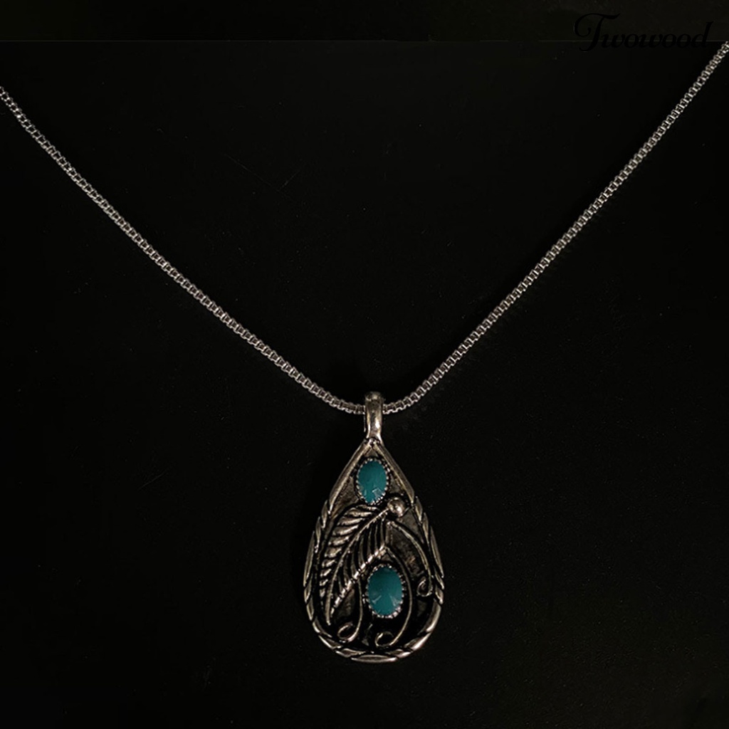 Kalung Liontin Batu Turquoise Bentuk Tetesan Air Bahan Alloy Gaya Vintage Untuk Unisex