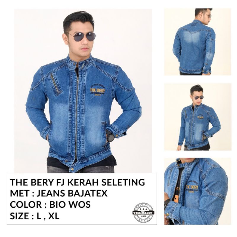 Jaket jeans pria bomber kerah sleting the berry original trending