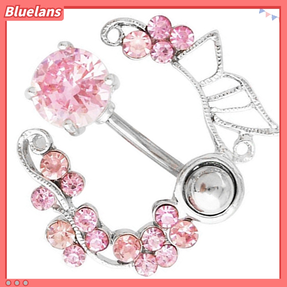 Bluelans 14G Butterfly Rhinestone Belly Barbell Button Ring Navel Body Piercing Jewelry