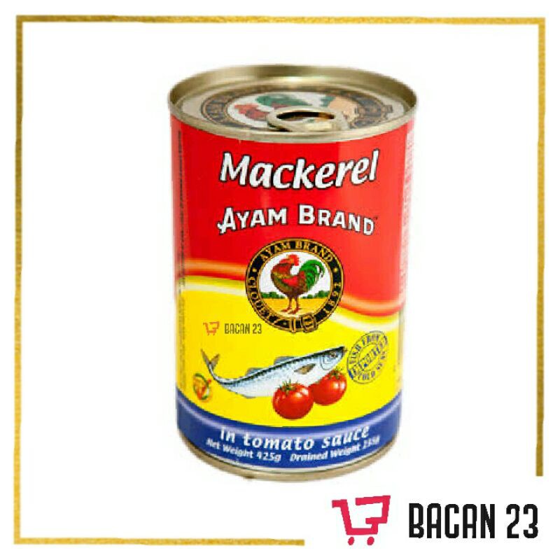 

Mackerel Ayam Brand Dalam Saus Tomat (425gr) / Makarel Ayam Saos Tomat / Bacan 23 - Bacan23