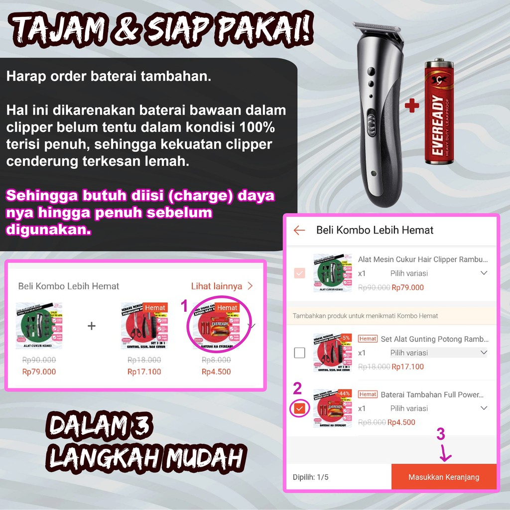 Alat Mesin Cukur Hair Clipper Rambut Kumis Jenggot Bulu Hidung Kemei 1407 Charger Listrik