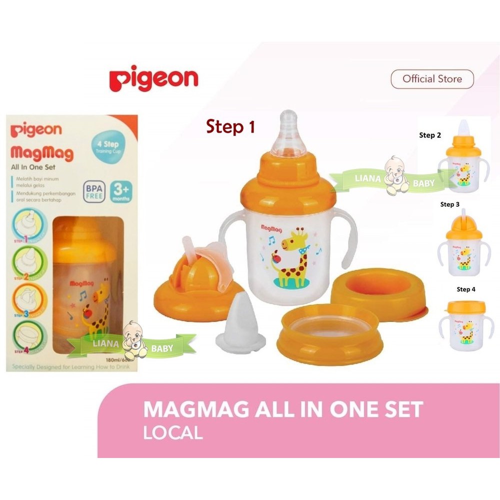 Pigeon Mag Mag All in One Set Training Cup 180ml Botol Minum Bayi Magmag Baby 3m+