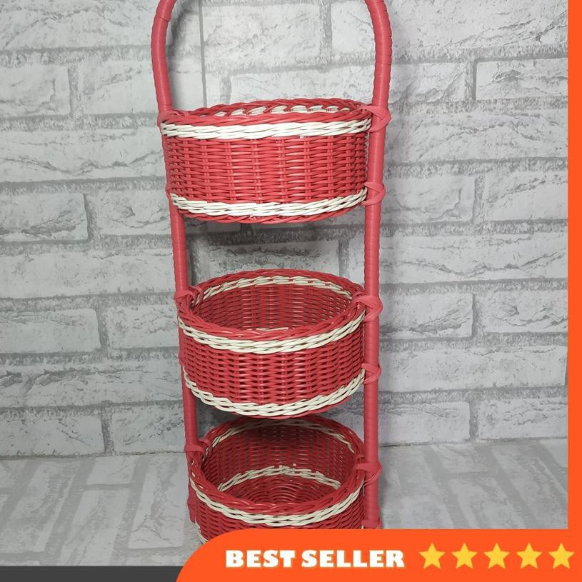 ✫ Tempat Keranjang Bawang Bumbu Rotan Sintetis Susun 3 ➫