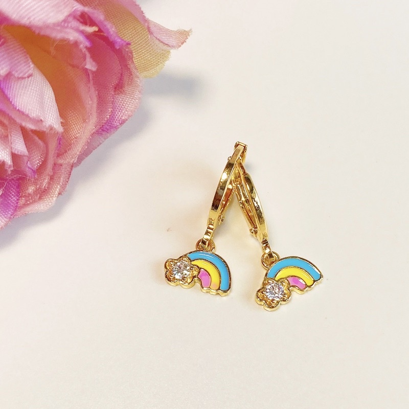 Anting Anak Kristal Rainbow Lapis Emas