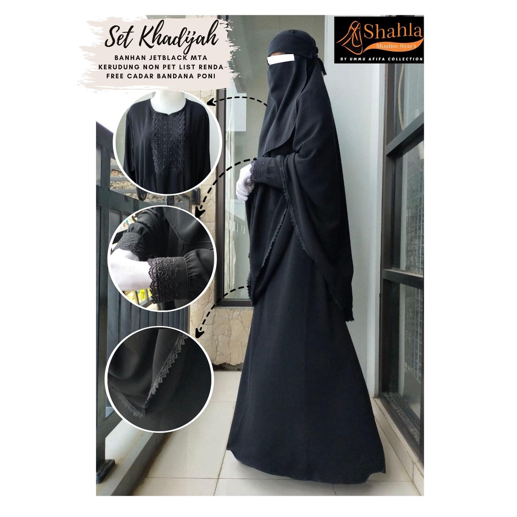 Set Syar'i/Gamis Syar'i/Shahla - Khadijah Umbrella Jetblack Cadar Poni
