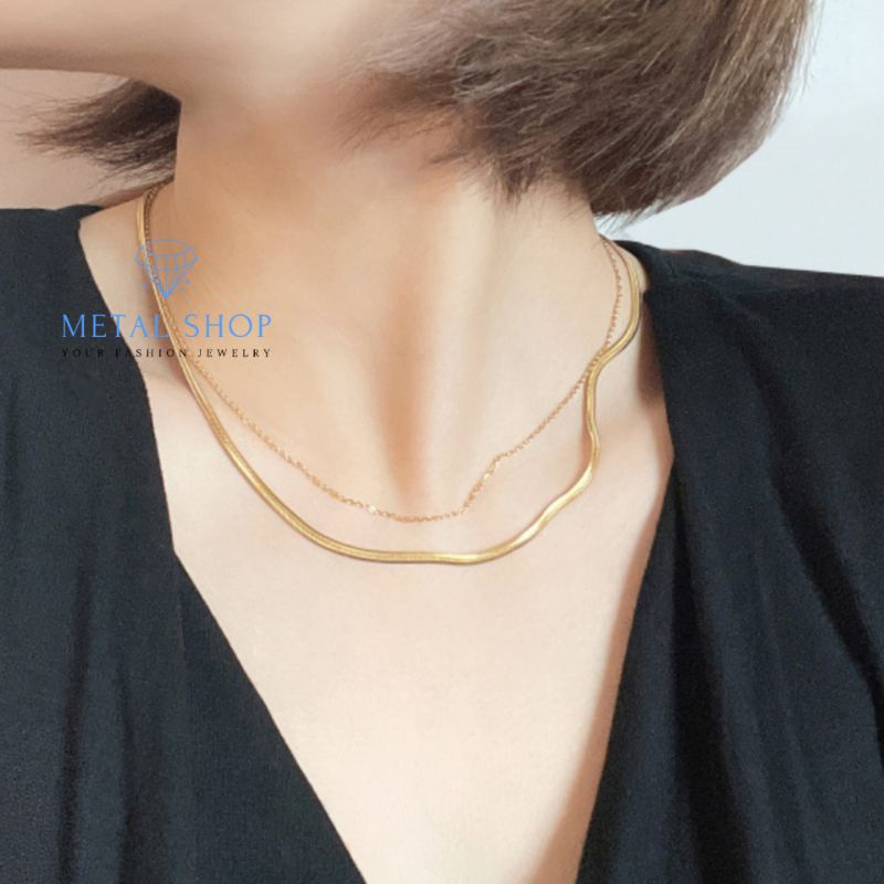 Kalung Titanium Pria Wanita Anti Karat Model Ular Gepeng