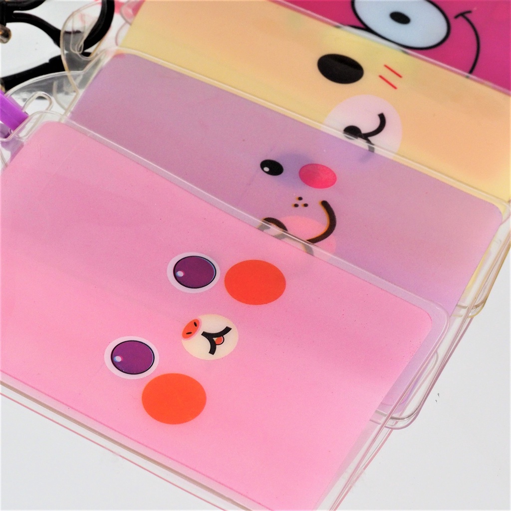 ID Card Holder Name Tag Motif Karakter Lucu Tempat ID Card Warna Warni Mika Transparan Tali Salur Murah