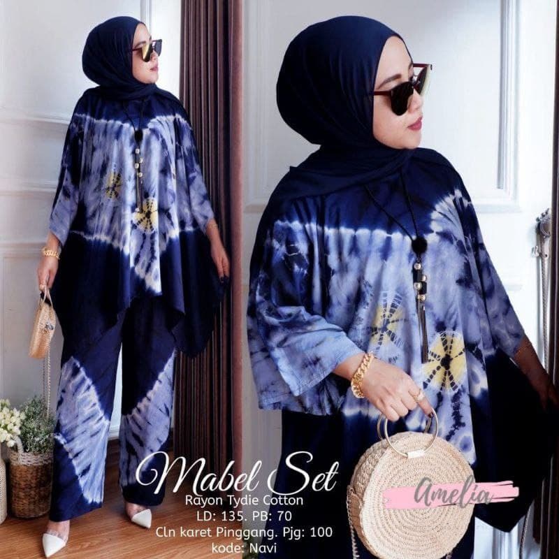 Mabel One Set Jumbo Rayon Tie Dye  Batik Premium Waka Waka Setelan Wanita Celana Panjang Set Bigsize LD 135 cm