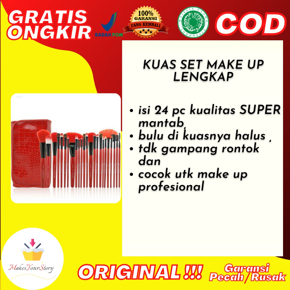 KUAS SET MAKE UP LENGKAP MURAH FOR YOU MERAH 24PCS / BRUSH SET DOMPET KUAS MAKE UP LENGKAP KOSMETIK