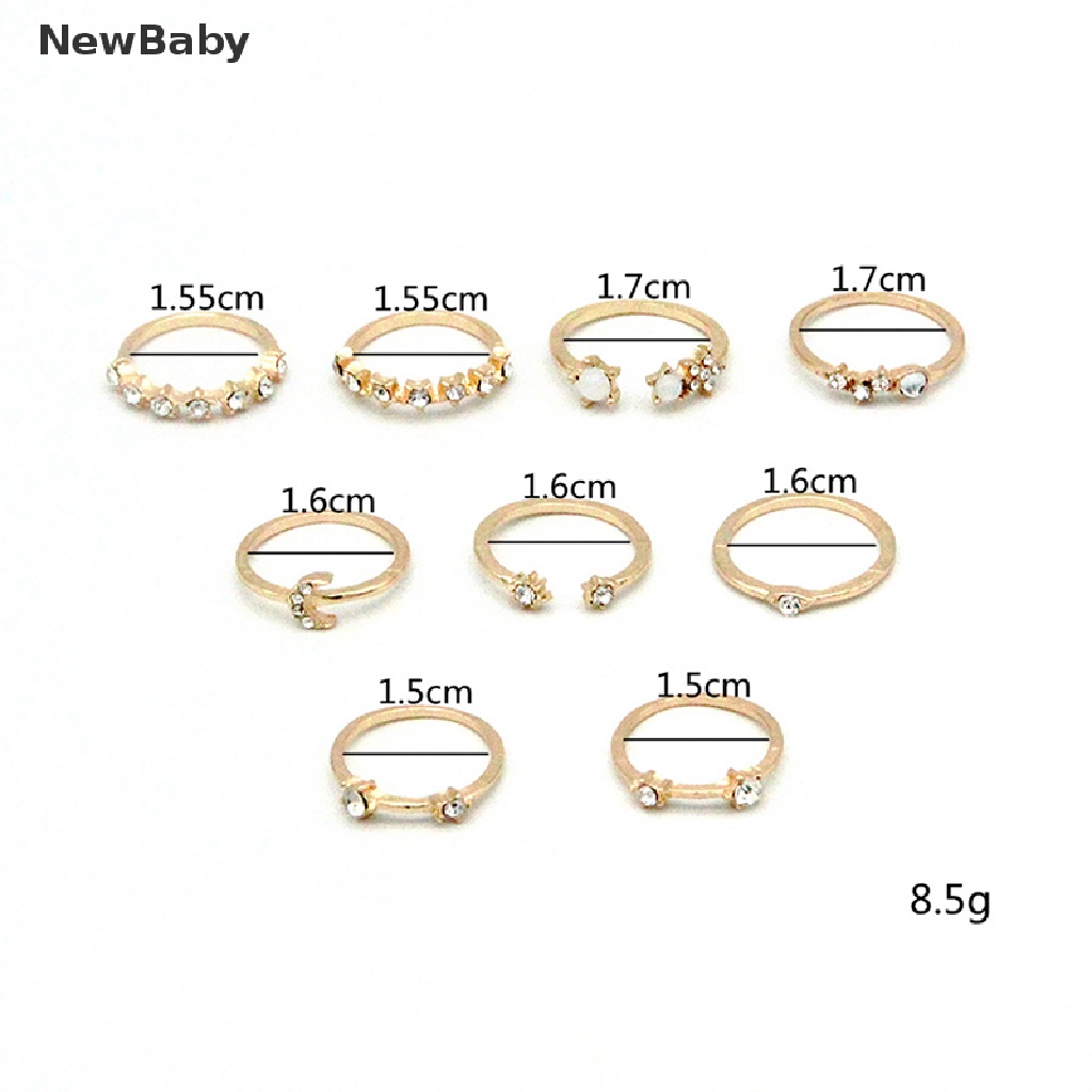 9 Pcs / set Cincin Desain Bulan Bintang Gaya Bohemian Untuk Wanita