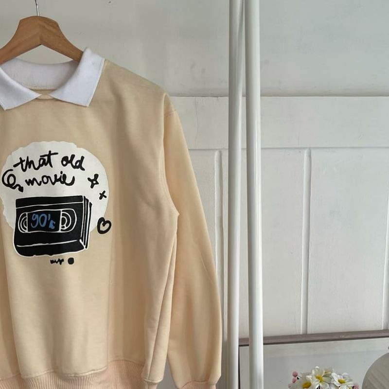 Sweater Basic Kerah Pria Wanita Old Movie Oversize Wanita | Sweater Basic Oversize Wanita Korean Style | Sweatshirt