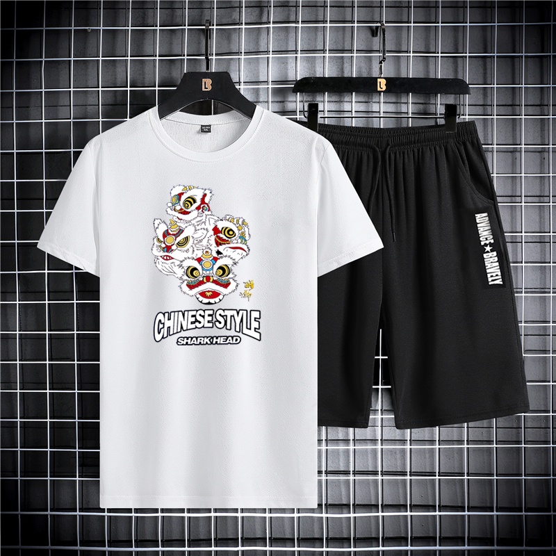 Kaos + Celana Pendek Pria Tarian singa / setelan celana olahraga dan kaos korea pria / baju distro cowok