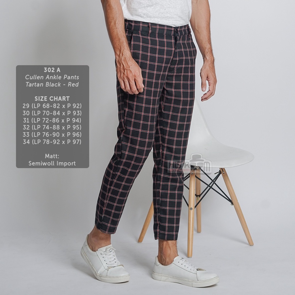 HSRM - Celana Chino Trousers Slimfit Tartan Celana Kotak Kotak Pria Ankle Pants Cullen 296 302