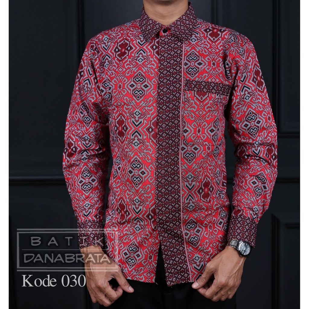 Batik Danabrata motif SONGKET MERAH Kode 030 KEMEJA BATIK LENGAN PANJANG size M L XL XXL