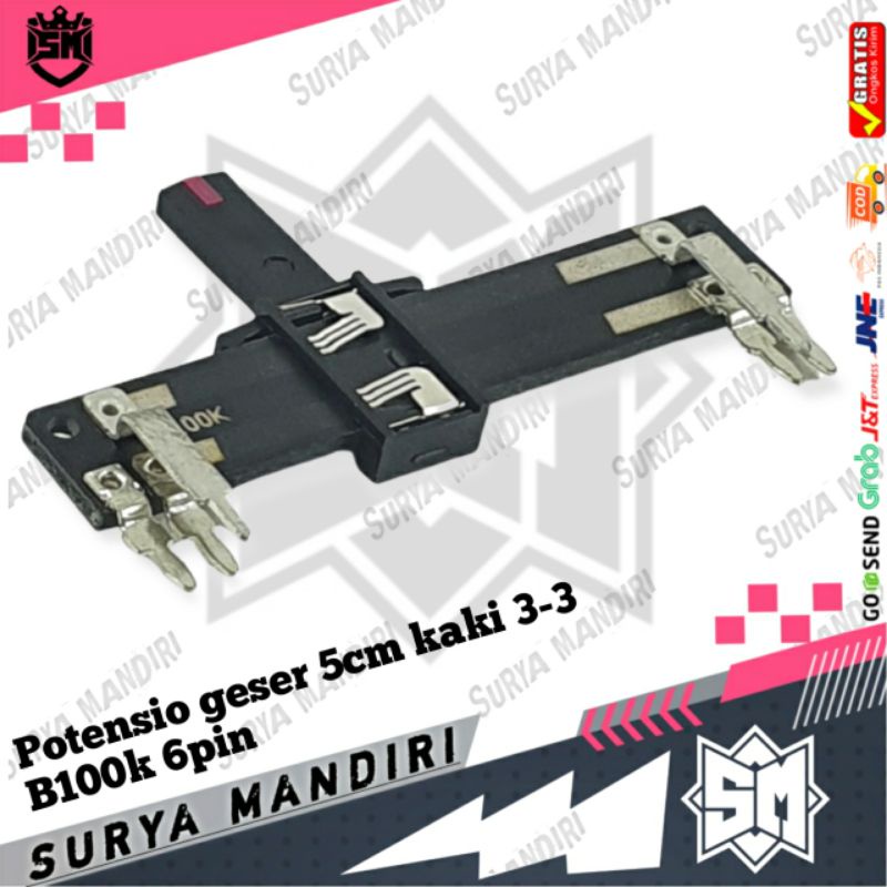 Potensio geser 5cm 6 pin  kaki 3-3 B100k Stereo