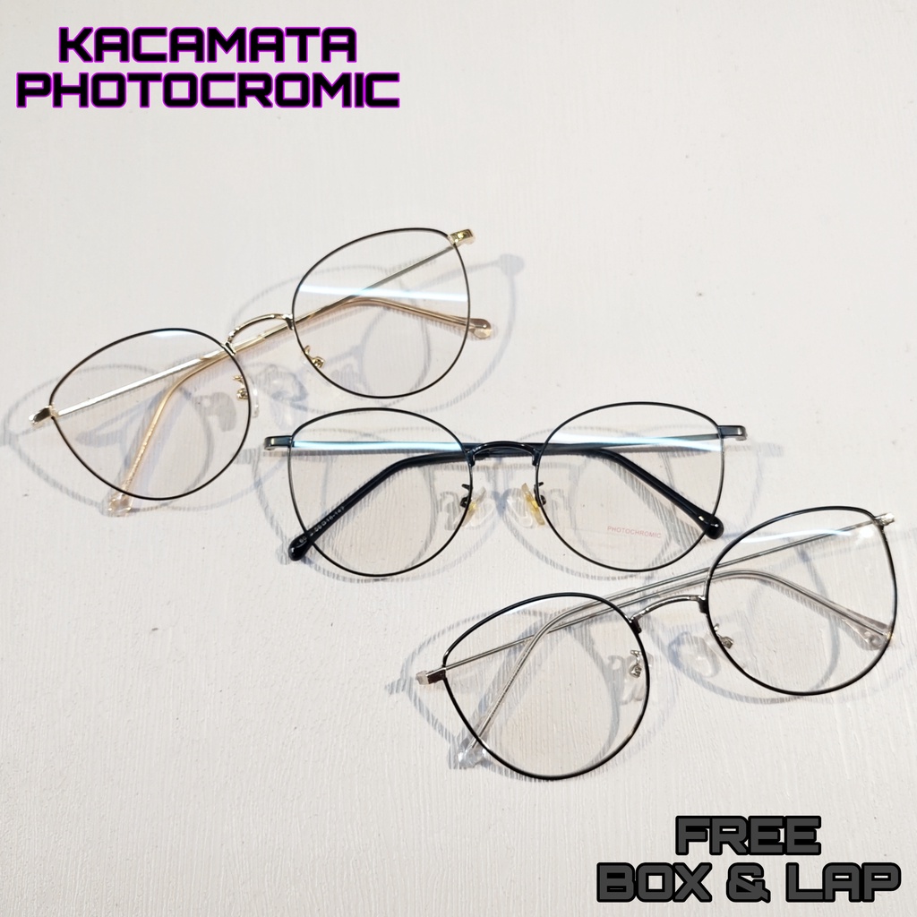 KACAMATA PHOTOCROMIC BLUERAY ANTI - RADIASI FRAME OPTIK REALPICT BENTUK CAT EYE CEWEK COWOK UNISEX VIRAL - SPRING STYLE