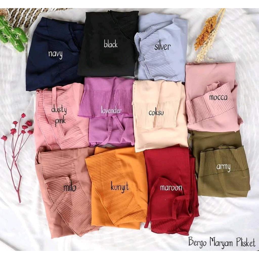 HIJAB BERGO MARYAM PLISKET KOMBINASI TALI NON PET DIAMOND PANJANG DEPAN 73CM SALE