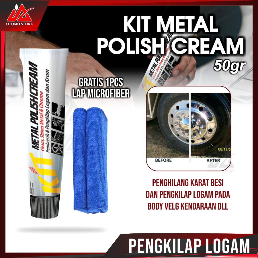 KIT METAL POLIS GRATIS LAP MICROFIBER Cream 50gr Pembersih Dan Pengkilap Logam Dan Chrome Original