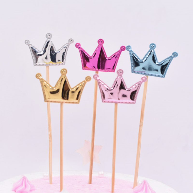 5pcs / Set Hiasan Topper Kue Dengan Bentuk Mahkota / Bintang / Hati Untuk Pesta