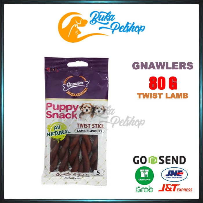 Snack Anjing GNAWLERS Puppy Snack Twist Stick Lamb 80g