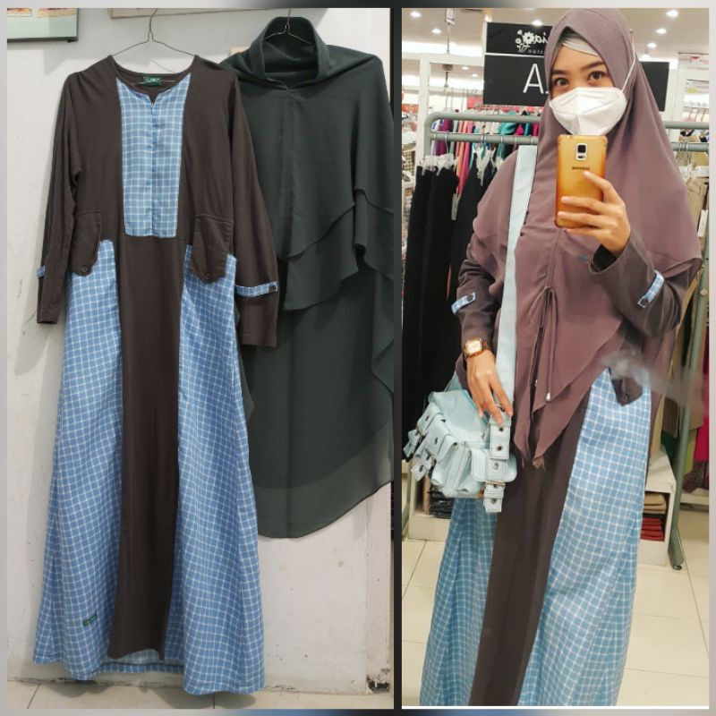 set gamis/dress Khimar syar'i casual elegant original branded premium preloved/second/bekas vgc