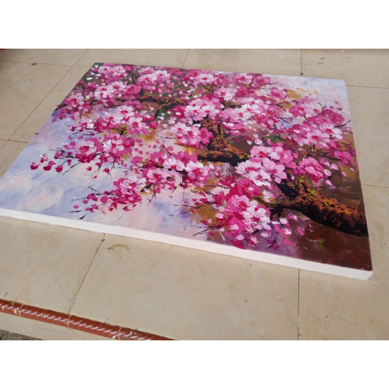 lukisan bunga sakura 60x80cm akrilik on kanvas
