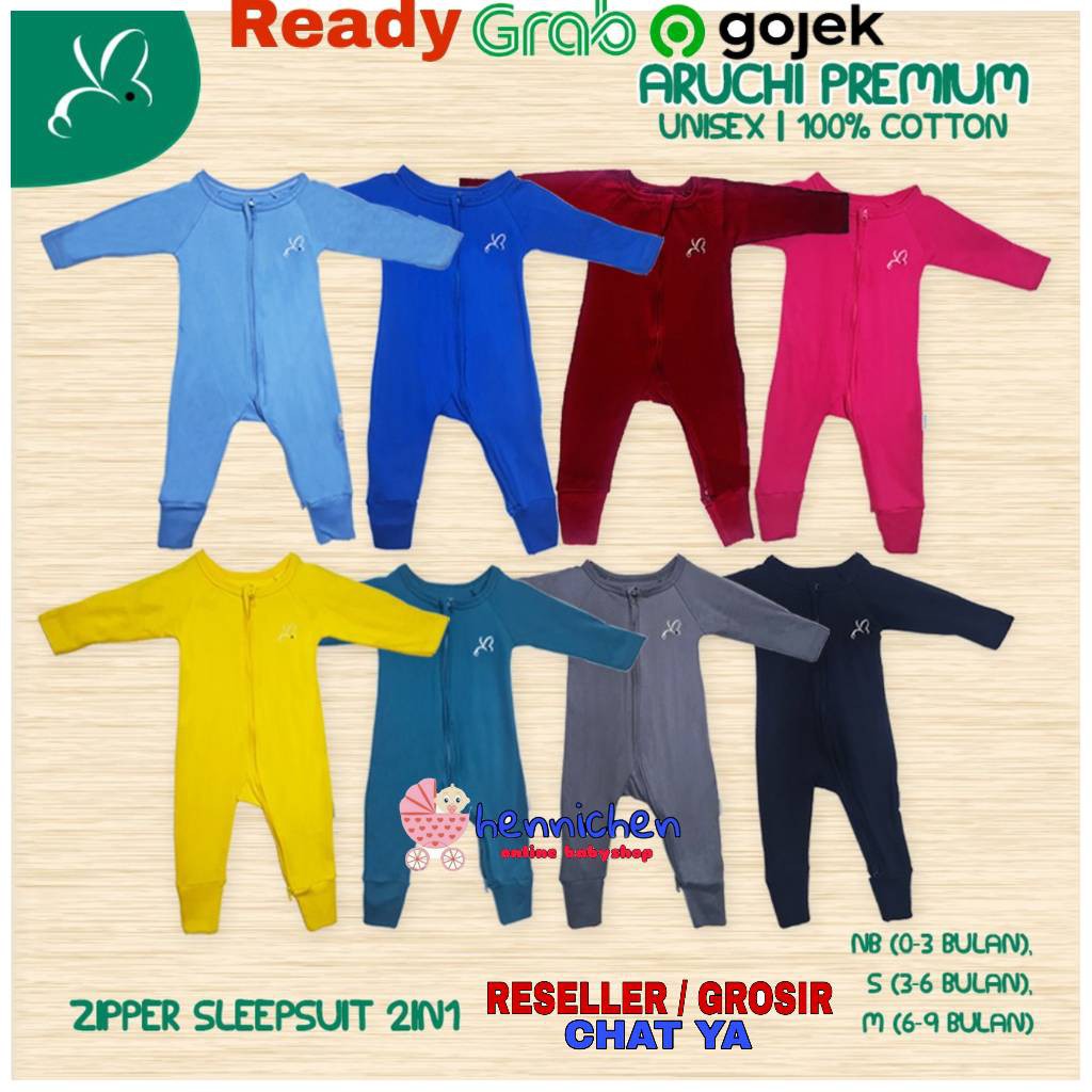 PROMO 7.7 PROMO BAJU LEBARAN ARUCHI SLEEPSUIT ZIPPER SLEEPSUIT RESLETING 2 in 1 NB S M  BAJU TIDUR ANAK