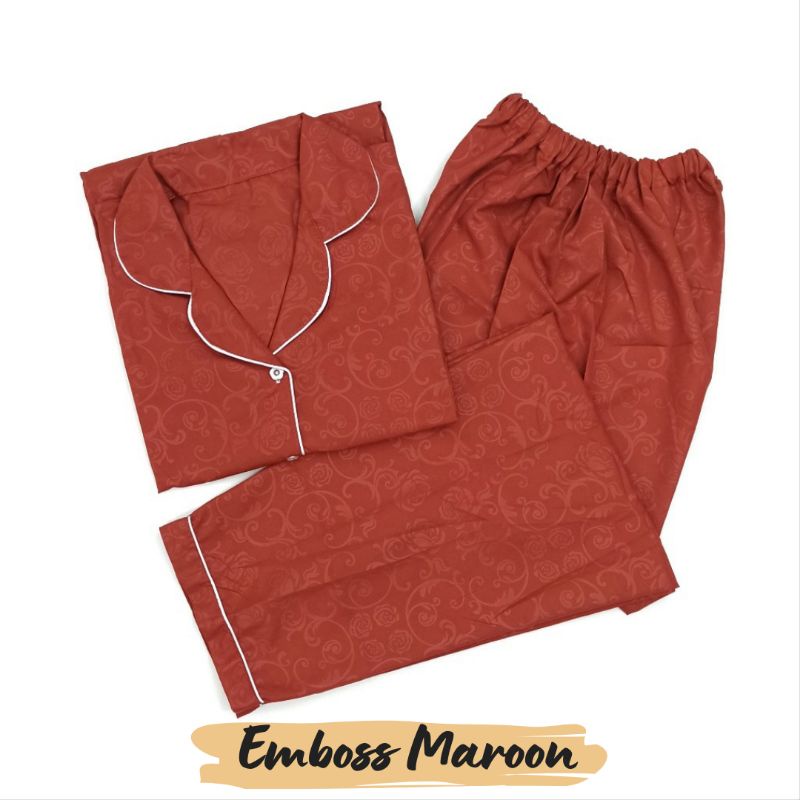 Baju Tidur Wanita | Piyama Wanita Kekinian | Oneset Setelan Wanita Bahan Katun Polymicro Bebas Pilih Motif-Emboss Maroon