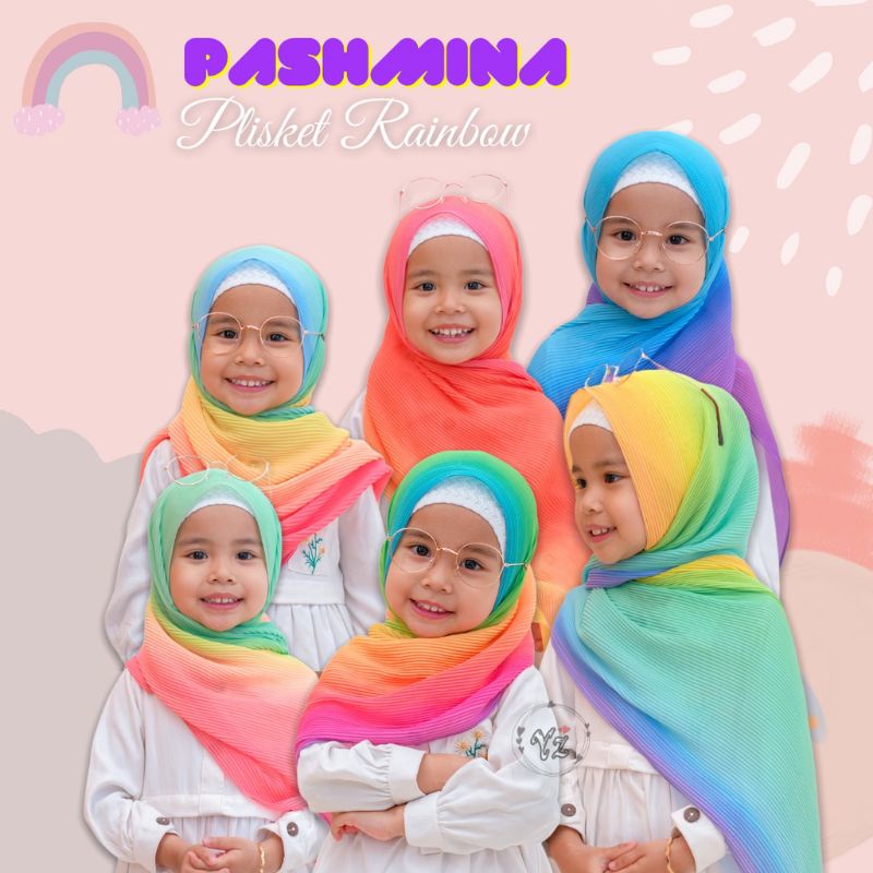 Pashmina instan karet rainbow anak plisket dan Pashmina anak Turkey/Malaysia