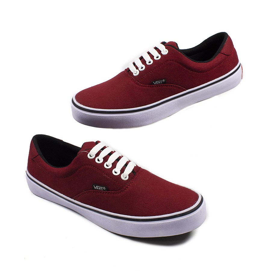 SM88 - Sepatu Sneakers Kasual Pria Dewasa Vans Authentic Maroon Fashion Cowok Sekolah Kuliah Murah