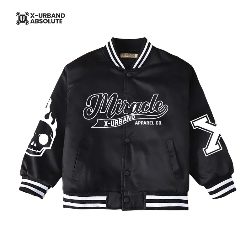 Jaket Varsity Anak Laki-Laki Perempuan Full Bordir Hitam 1-10 Tahun