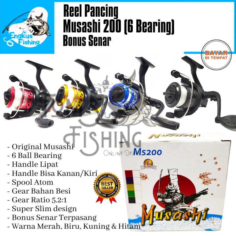 Reel Pancing Musashi MS200 Mini ( 6 Bearing ) Bonus Senar Murah - Engkus Fishing