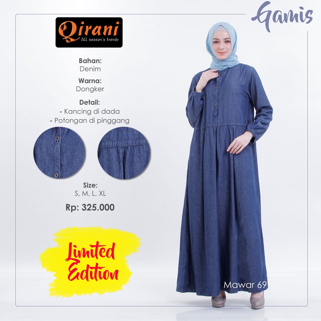 Qirani Gamis Polos Mawar 69 | Dress Muslim Original