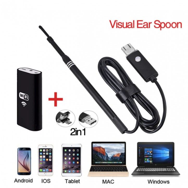 Visual USB WiFi LED Light Endoscope with Ear Cleaning Spoon