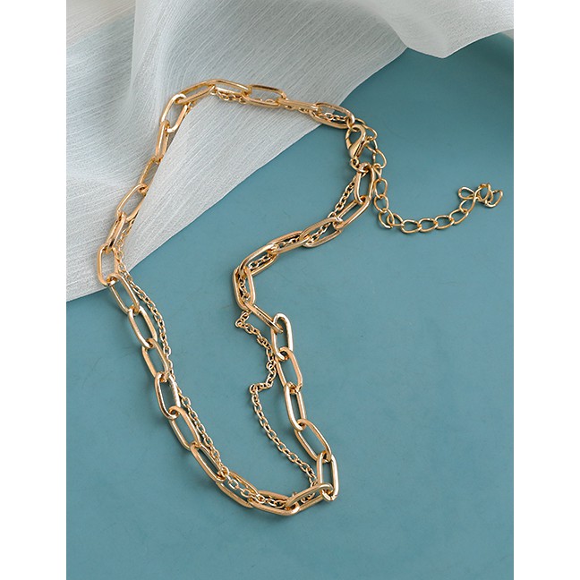 LRC Kalung Fashion Golden Alloy Chain Double Necklace P16552