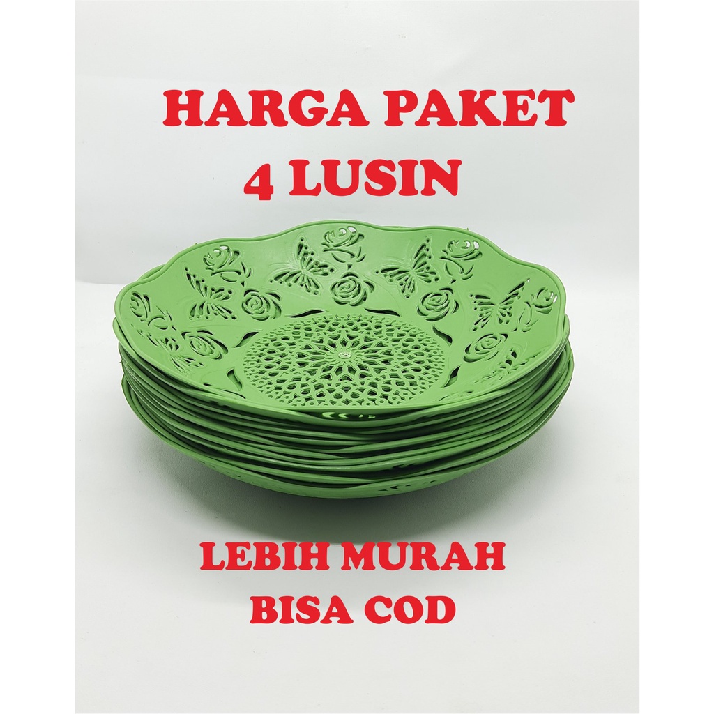 LJ 4 lusin / 48 pcs Piring Rotan Plastik Buah MOTIF BUNGA 21 cm