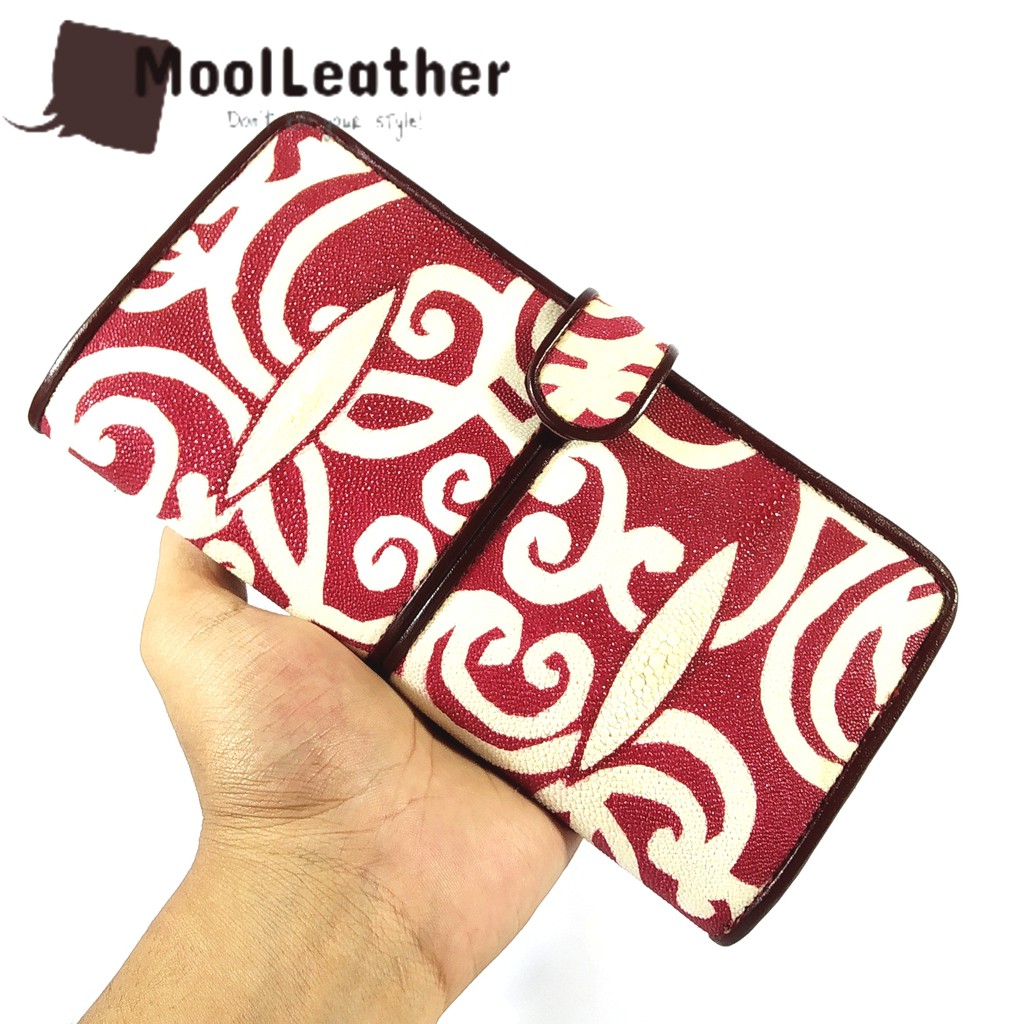 Mool Leather - Dompet kulit ikan pari asli motif batik kalimantan warna maroon