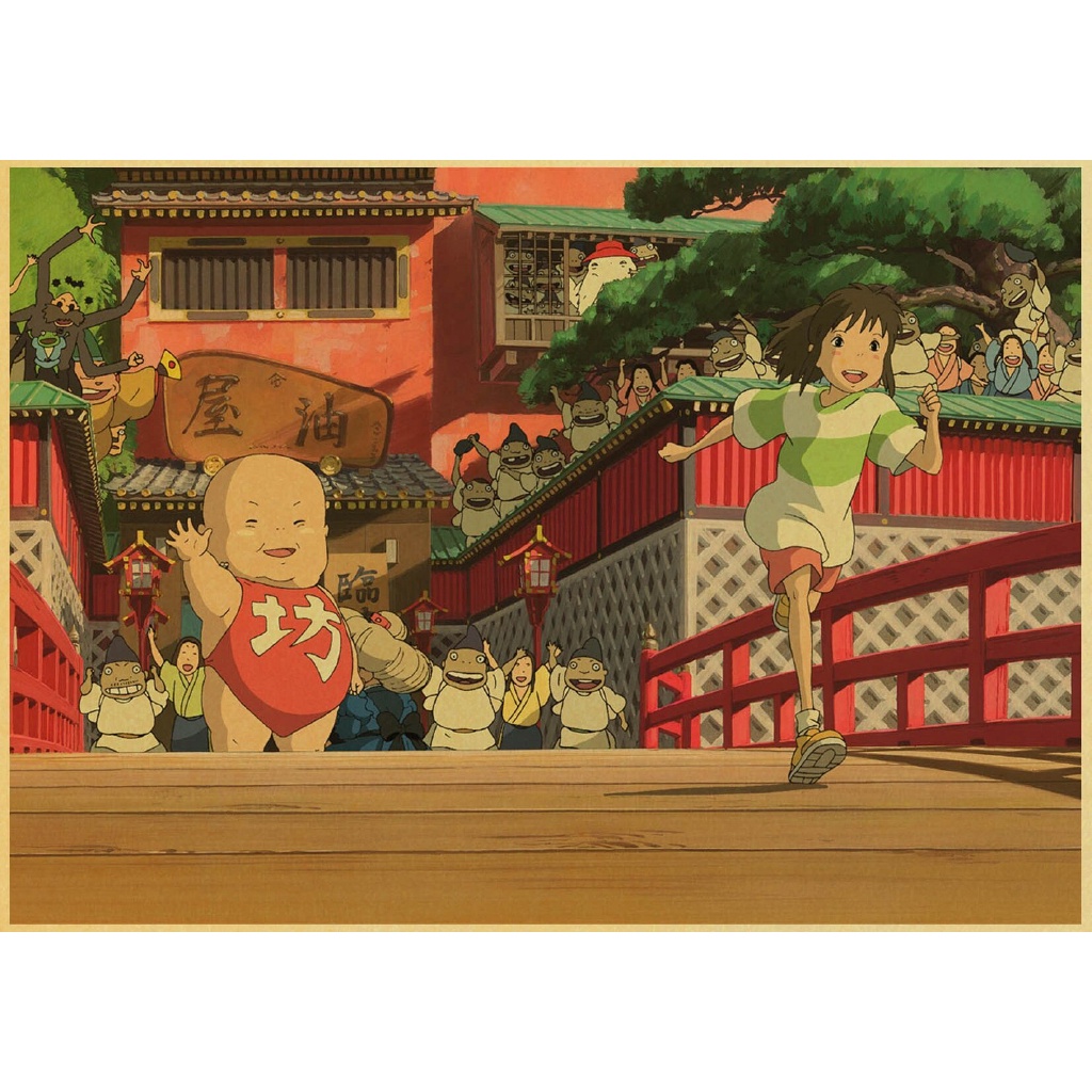 Retro Posters Spirited Away Hayao Miyazaki Cartoon Movie Poster Kraft Paper Painting Stickers Wall Hanging Painting Printed Draw