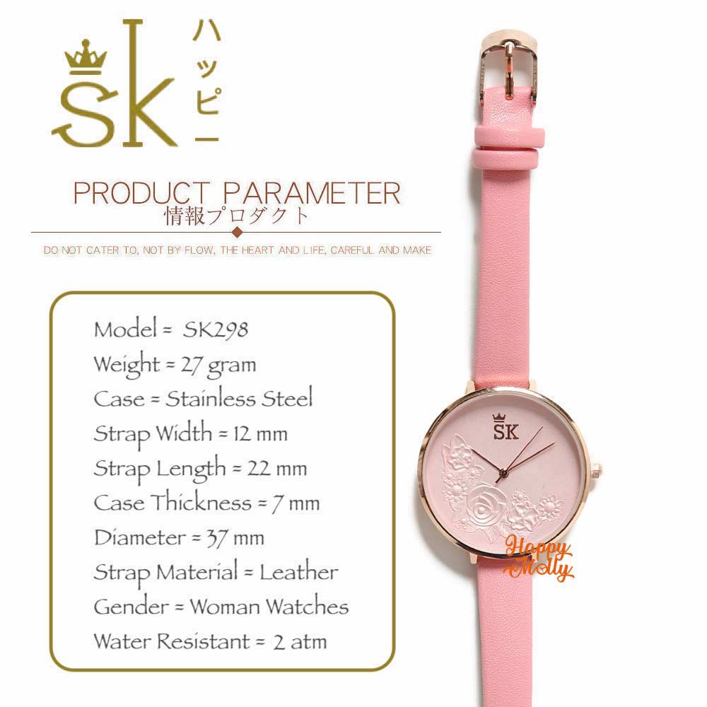 SK Mawar 3D [ Pink ] Jam Tangan Water Resistant Wanita Fashion Strap Leather - SK_814