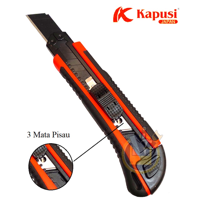 KAPUSI K8747 Pisau Cutter Fiber 18 mm + 3 Mata Pisau / Cutter Fiber Gagang Karet Besar Cuter Kater Utility Knife 18mm