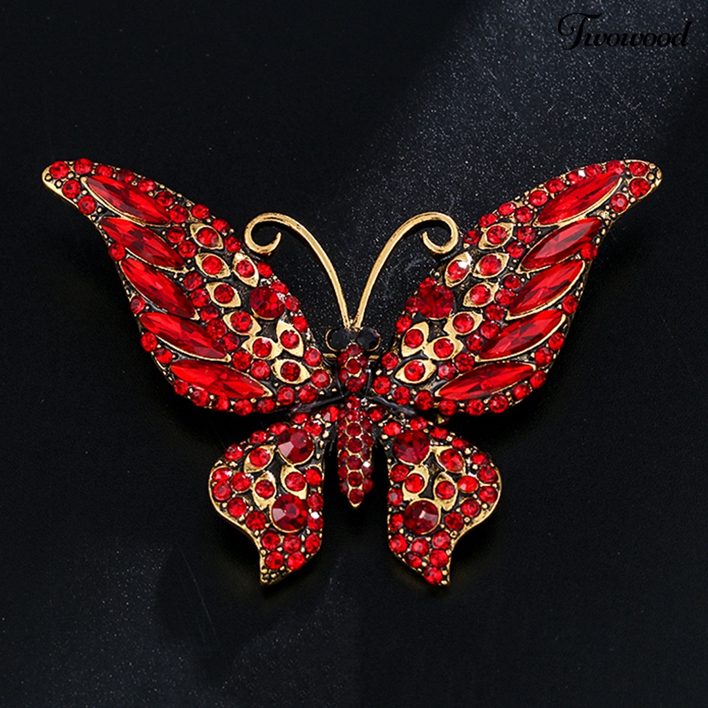 Twowood Butterflies Shape Large Lapel Pin Christmas Rhinestone Shiny Brooch Pin Scarf Clip