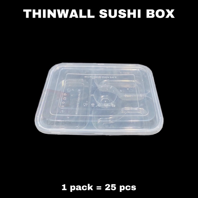 25 pcs | THINWALL SUSHI BOX 4 SEKAT / FOOD CONTAINER / KOTAK WADAH MAKAN PLASTIK / KOTAK TRANSPARAN 