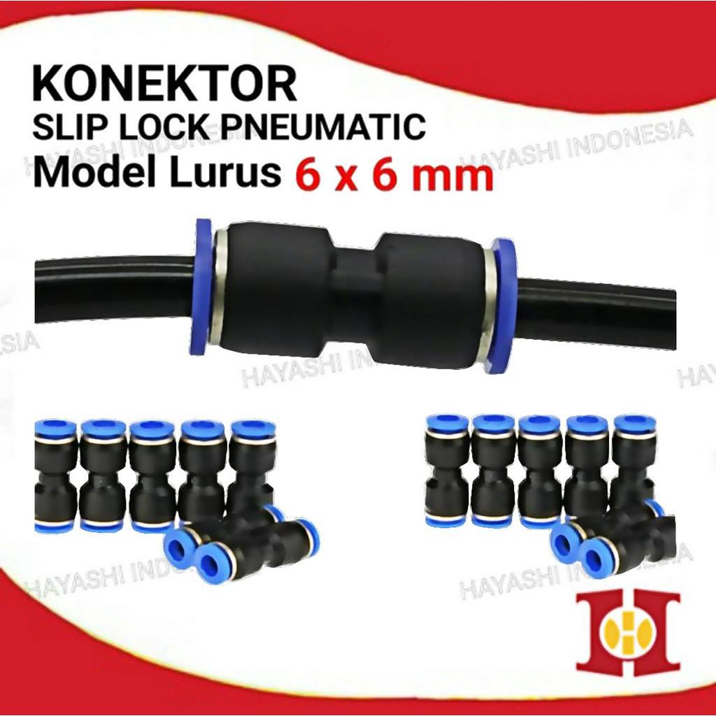 Konektor Slip Lock 6x6mm Lurus Fitting Pneumatic Irigasi-10pcs