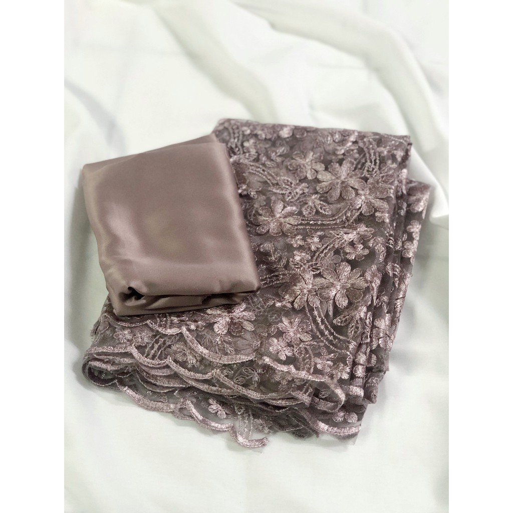 Paket Dress dan Kebaya combo kain BROKAT Tille + kain SATIN