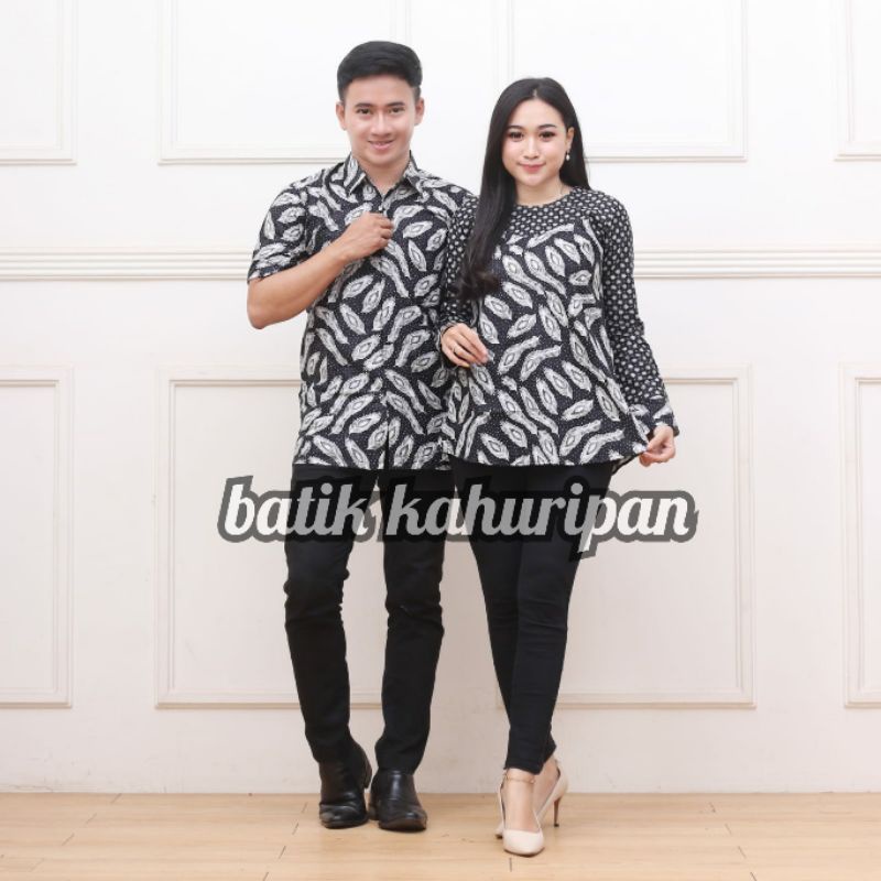 Atasan batik wanita lengan panjang batik couple modern motif batangan wulu