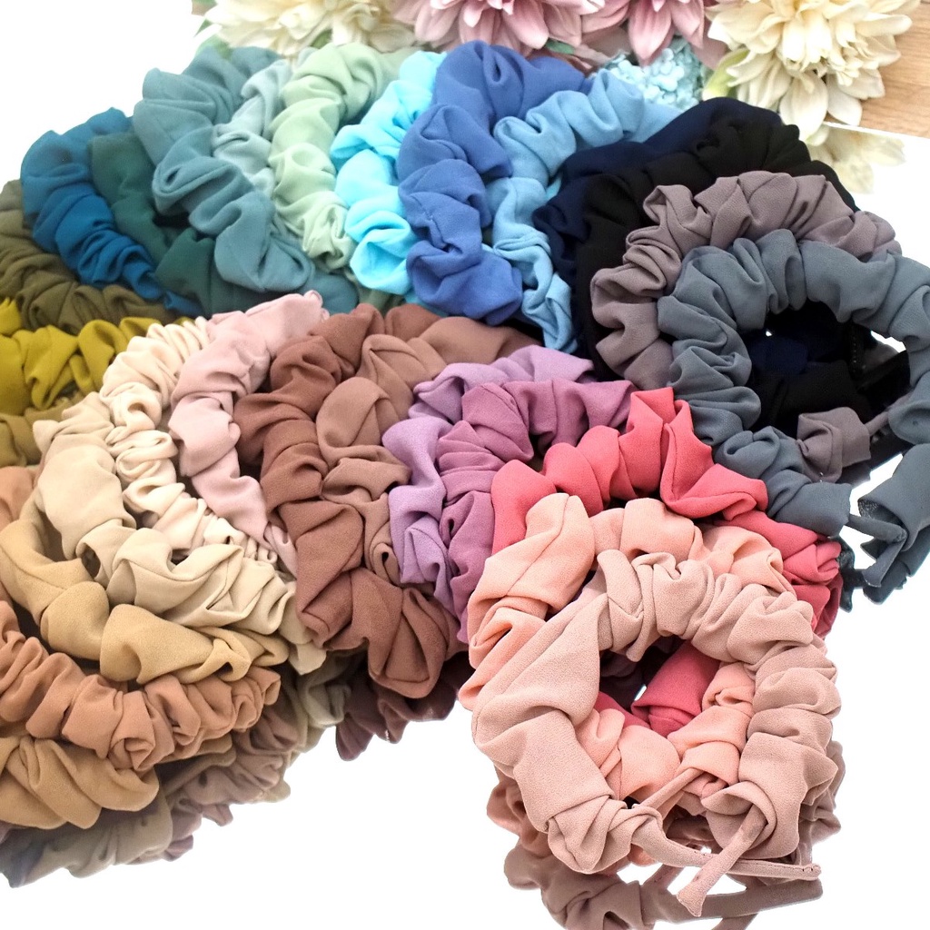 Bando Scrunchie Korea Bando Kerut Ruffle Warna Warni Soft Pastel Headband Scrunchies Aksesoris Rambut Wanita