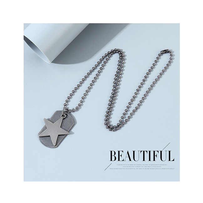 LRC Kalung Fashion Silver Pentagram Geometric Bead Chain Mens Necklace Y64696