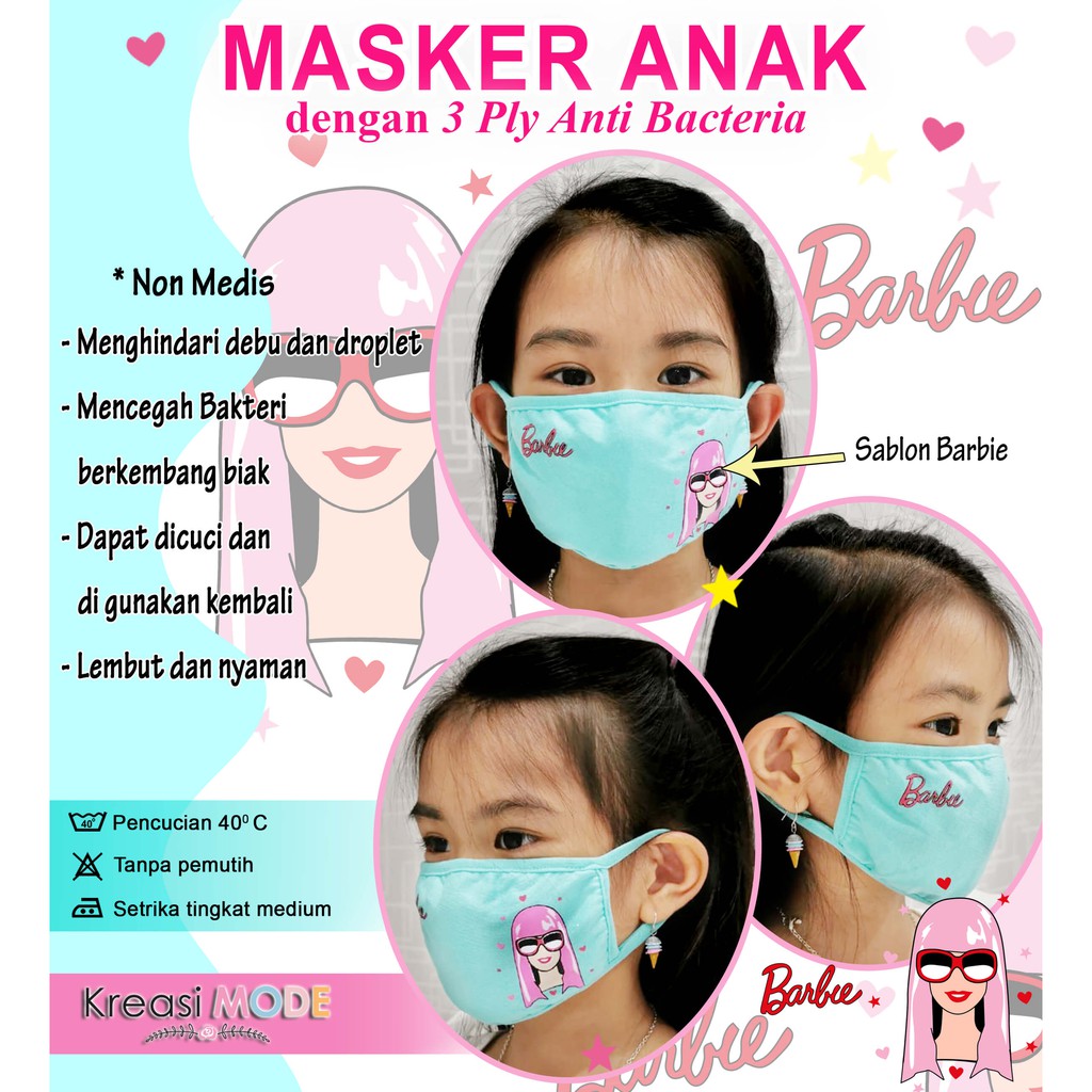  MASKER  KAIN EARLOOP ANAK  ANAK  SABLON ISI 6 Pcs RANDOM 2 