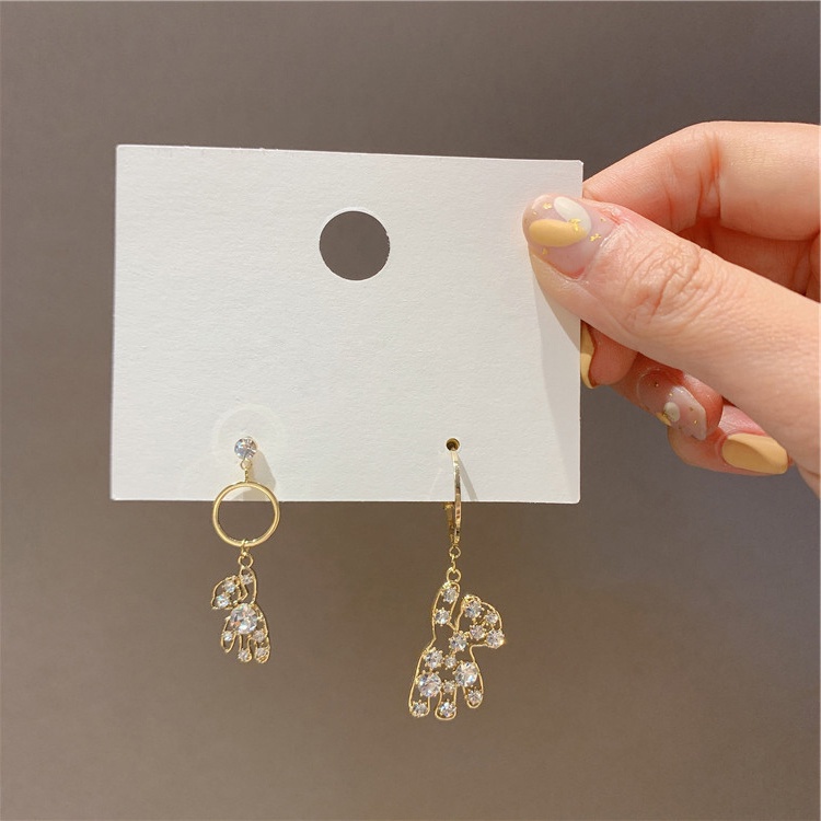 Sparkle Diamond Bears Earrings Lady's Korea Manis Dan Lucu Aksesoris Telinga