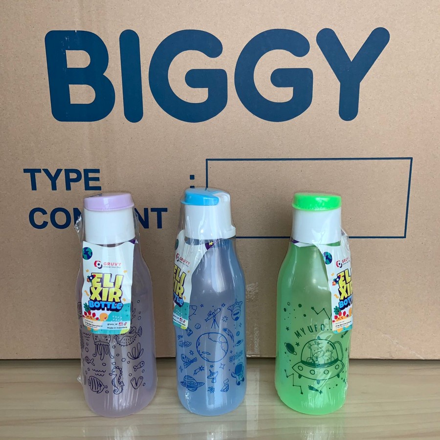 Botol Minum 350 500 800 ML Elixir Flip Top Anak Anti Tumpah Souvenir Ulang Tahun  - Food Grade Biggy